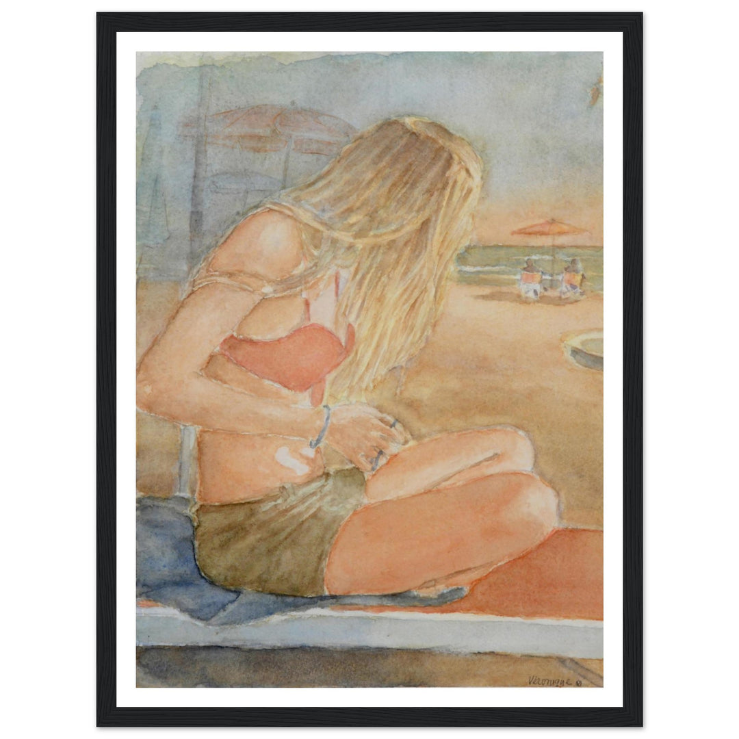 Sundown Serene Beach Watercolor Art Print by Veronique Semple - Watercolor portraiture print for home decor