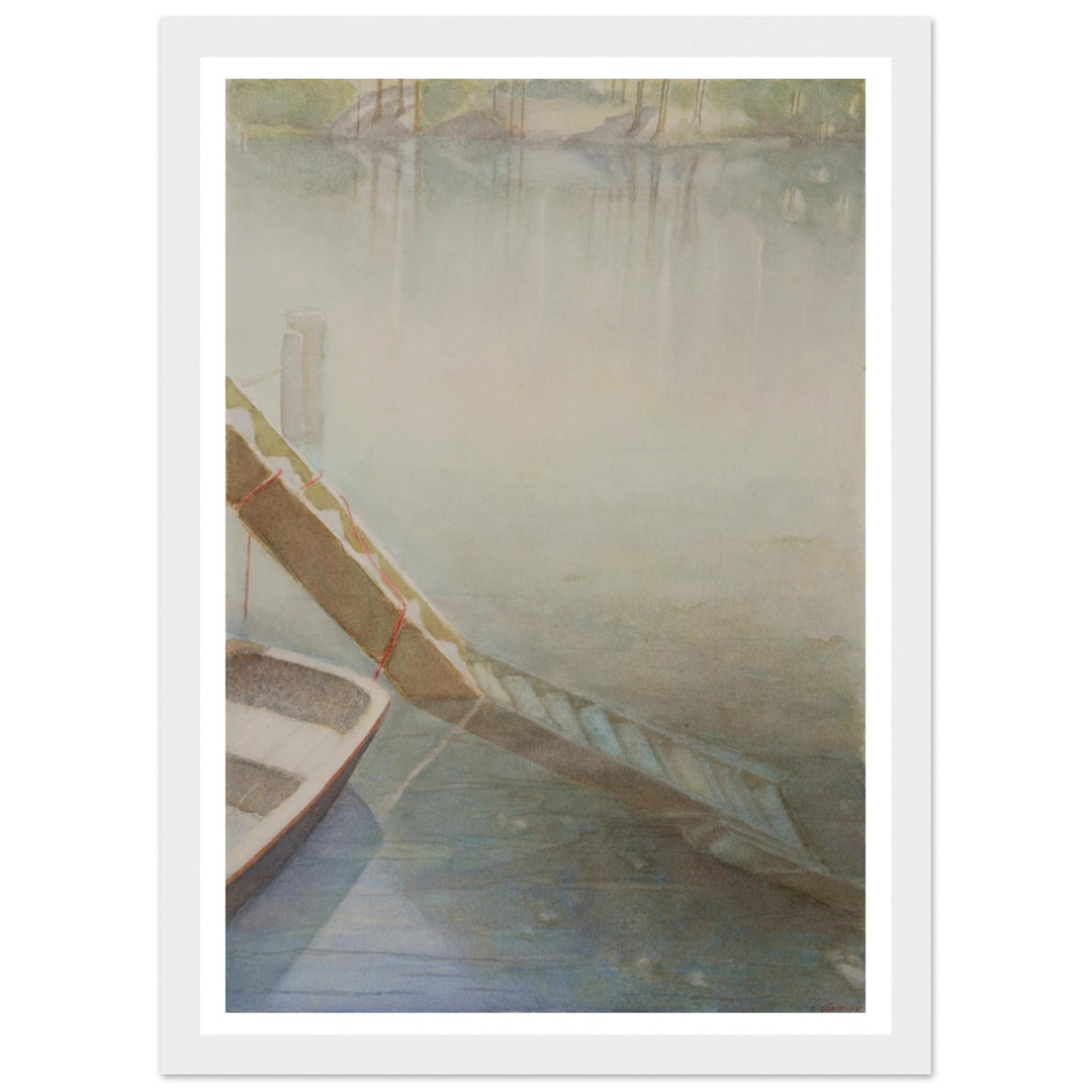 "Fog on the Lake" Peaceful Watercolor Art Print by Veronique Semple - Watercolor landscape painting print for home decor