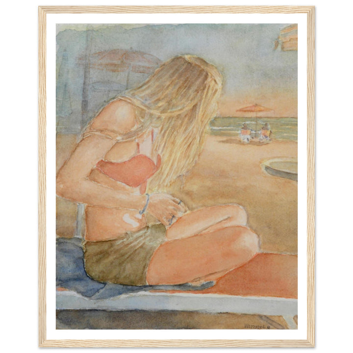 Sundown Serene Beach Watercolor Art Print by Veronique Semple - Watercolor portraiture print for home decor
