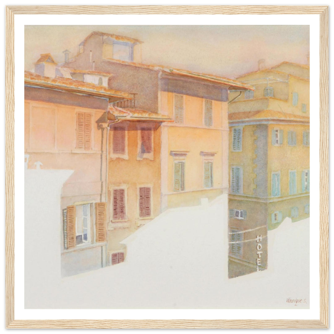Morning Light in Florence Charming European Sunrise Watercolor Art Print by Veronique Semple - Watercolor wall art print