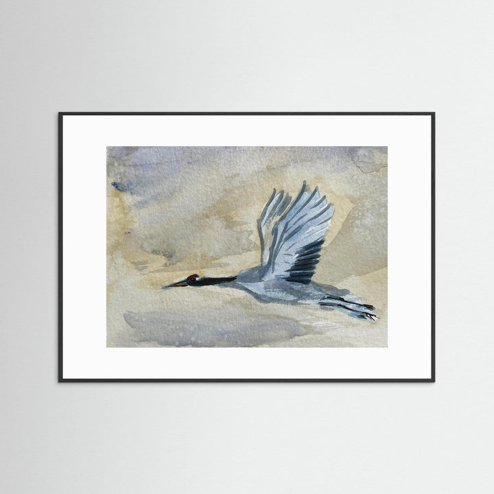 Great Blue Heron in Flight Watercolor Wall Art Decor - Framed Options