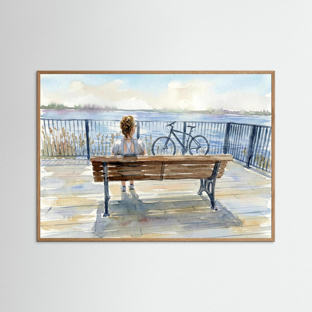Serene Riverside Bench on Nuns' Island, Montreal by Studio Shefford - Photo Art Composition wall art print