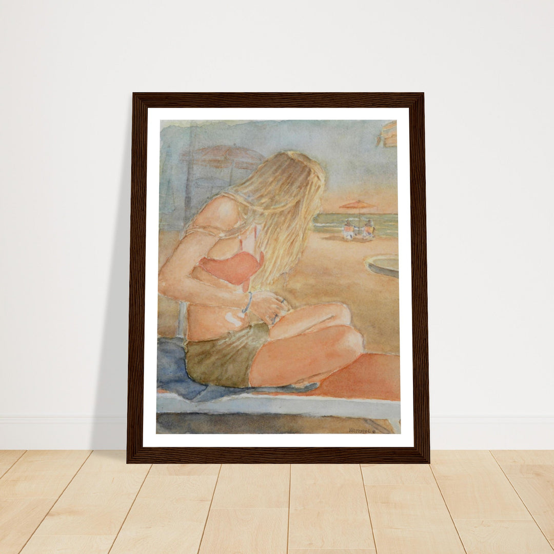 Sundown Serene Beach Watercolor Art Print by Veronique Semple - Watercolor portraiture print for home decor