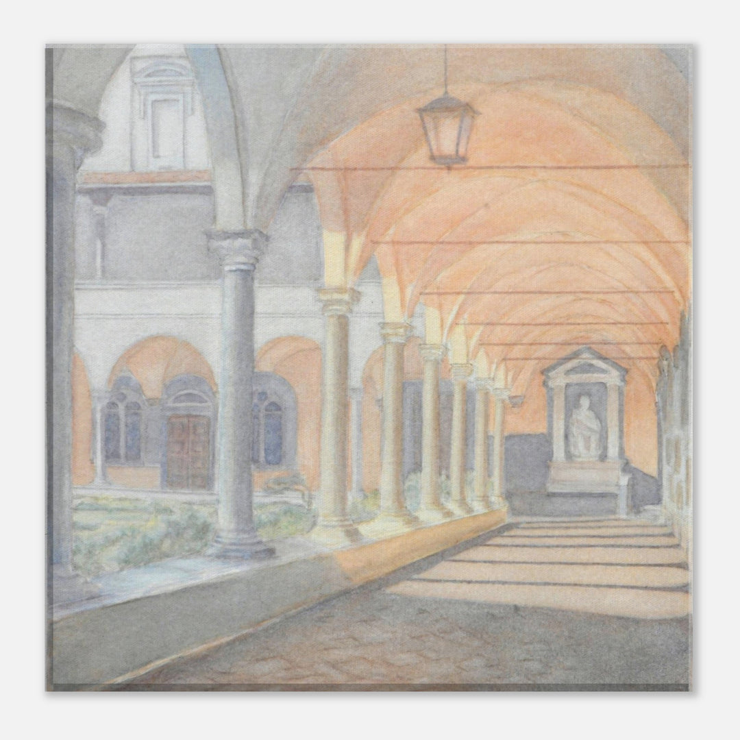 Tranquil Cloister View - Watercolor Wall Art Decor by Veronique Semple - Watercolor landscape print for home decor
