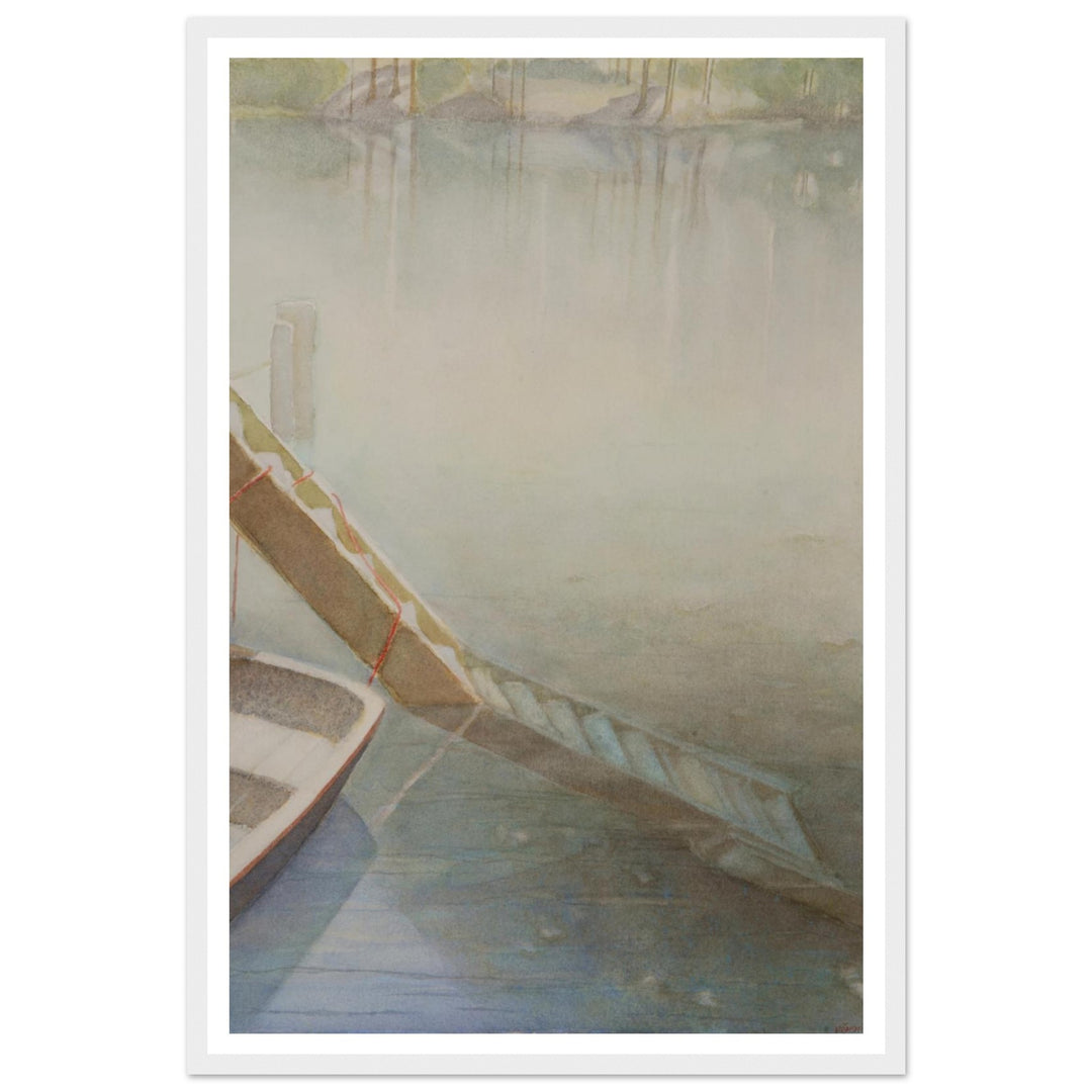 "Fog on the Lake" Peaceful Watercolor Art Print by Veronique Semple - Watercolor landscape painting print for home decor