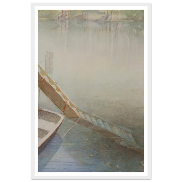 "Fog on the Lake" Peaceful Watercolor Art Print by Veronique Semple - Watercolor landscape painting print for home decor