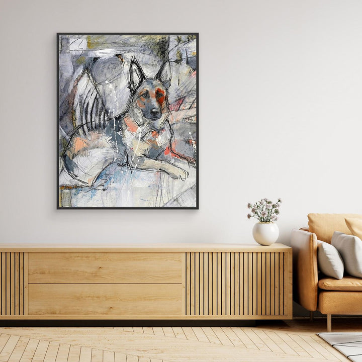Abstract German Shepherd Portrait Mixed Media Dog Art - Canvas Framed Options