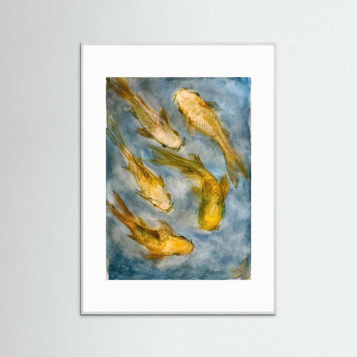 Swirling Koi Fish Watercolor Art Print - Framed Options