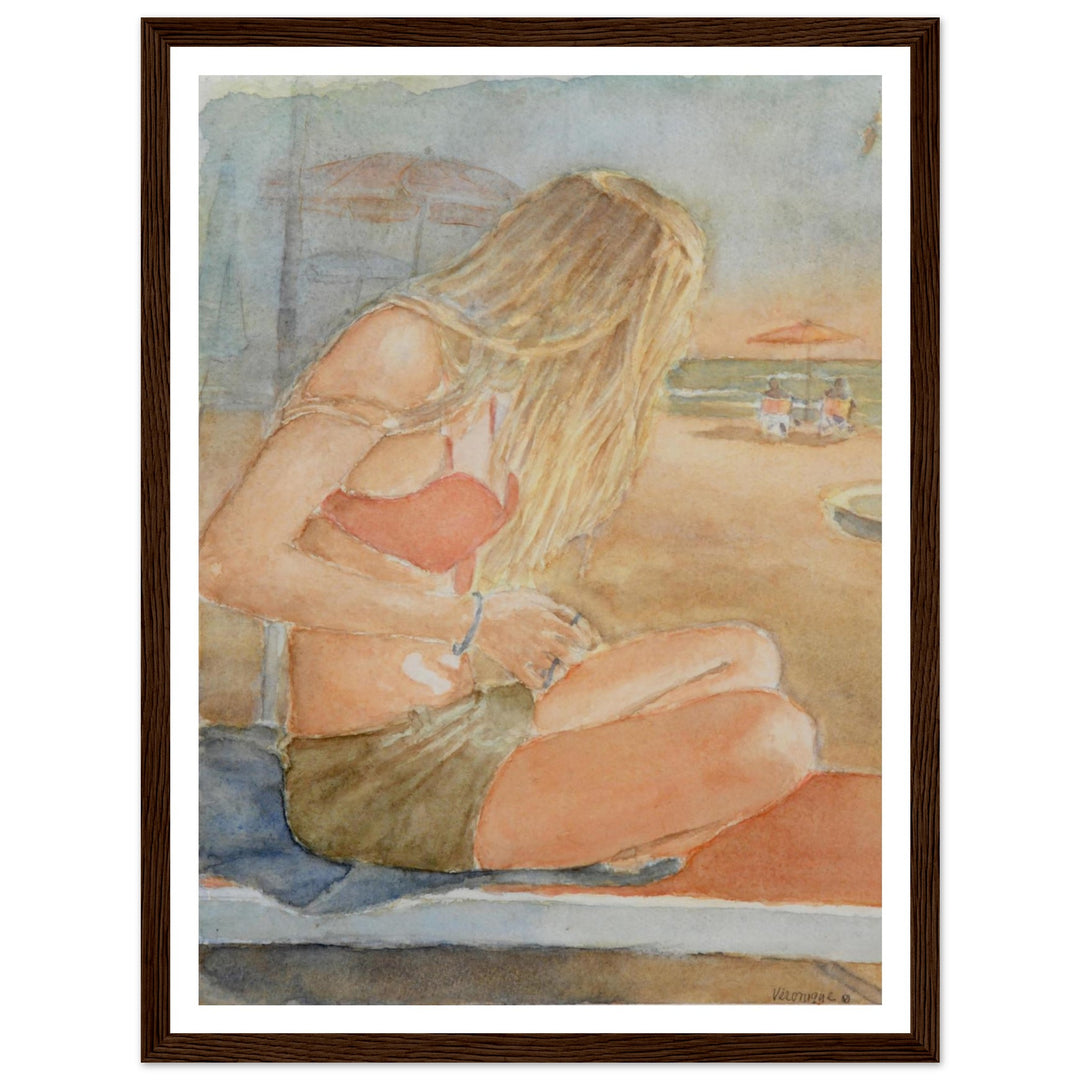 Sundown Serene Beach Watercolor Art Print by Veronique Semple - Watercolor portraiture print for home decor