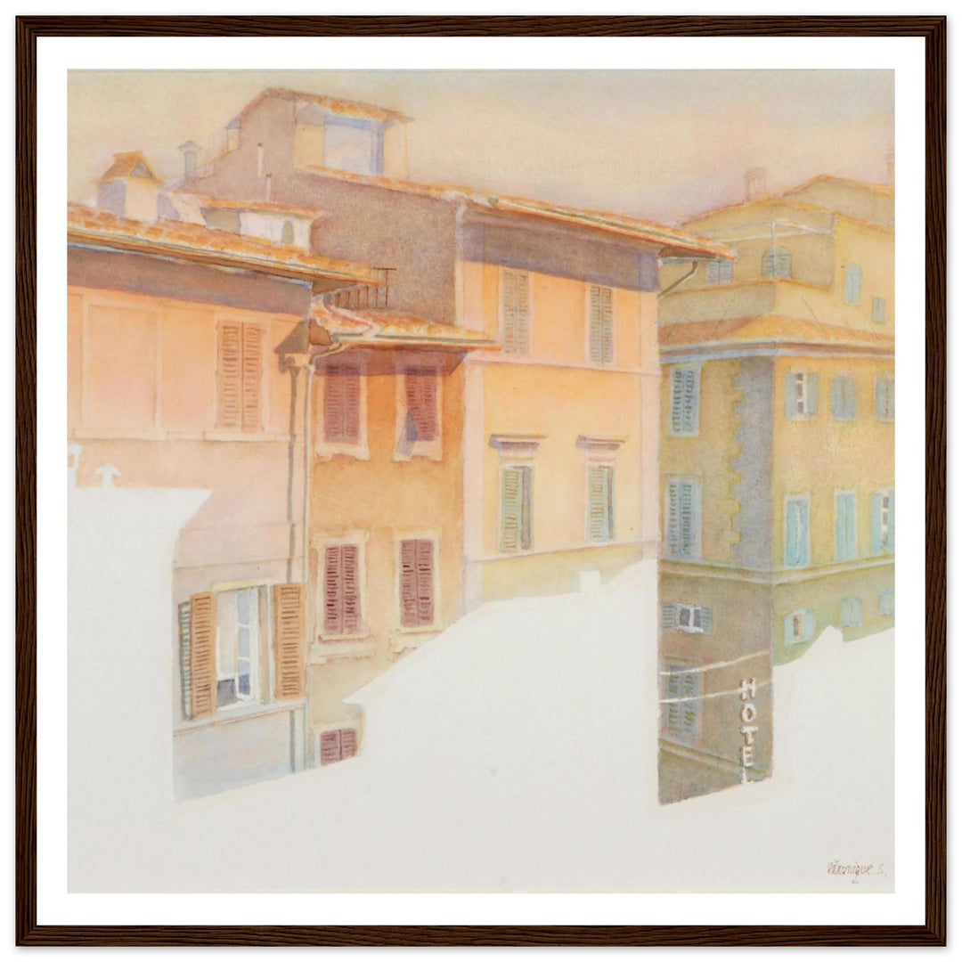 Morning Light in Florence Charming European Sunrise Watercolor Art Print by Veronique Semple - Watercolor wall art print