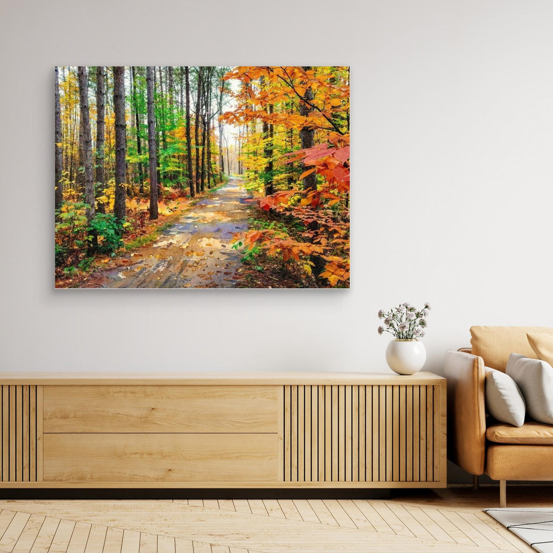 "Colors of Bromont" Tranquil Pathway Through Fall Foliage - Canvas Art Print Framed Options