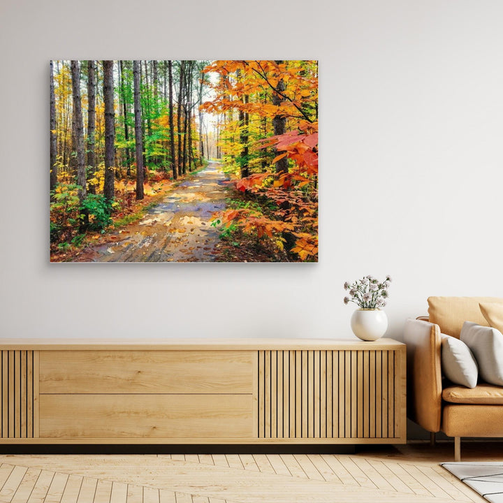 "Colors of Bromont" Tranquil Pathway Through Fall Foliage - Canvas Art Print Framed Options