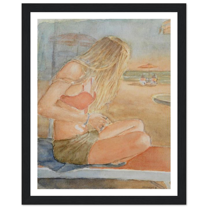 Sundown Serene Beach Watercolor Art Print by Veronique Semple - Watercolor portraiture print for home decor
