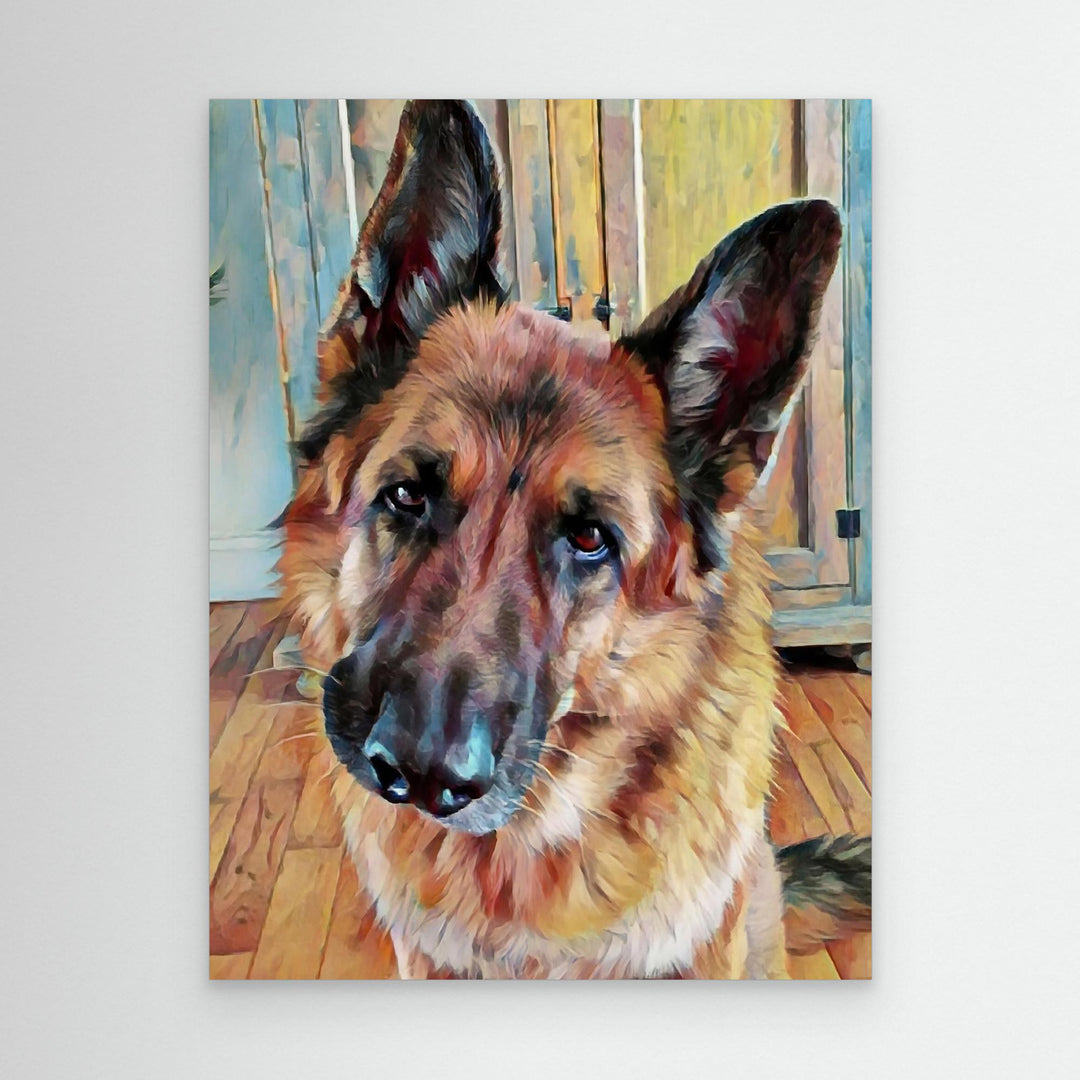 "Loyal Gaze" German Shepherd Watercolor Wall Art - Canvas Framed Options