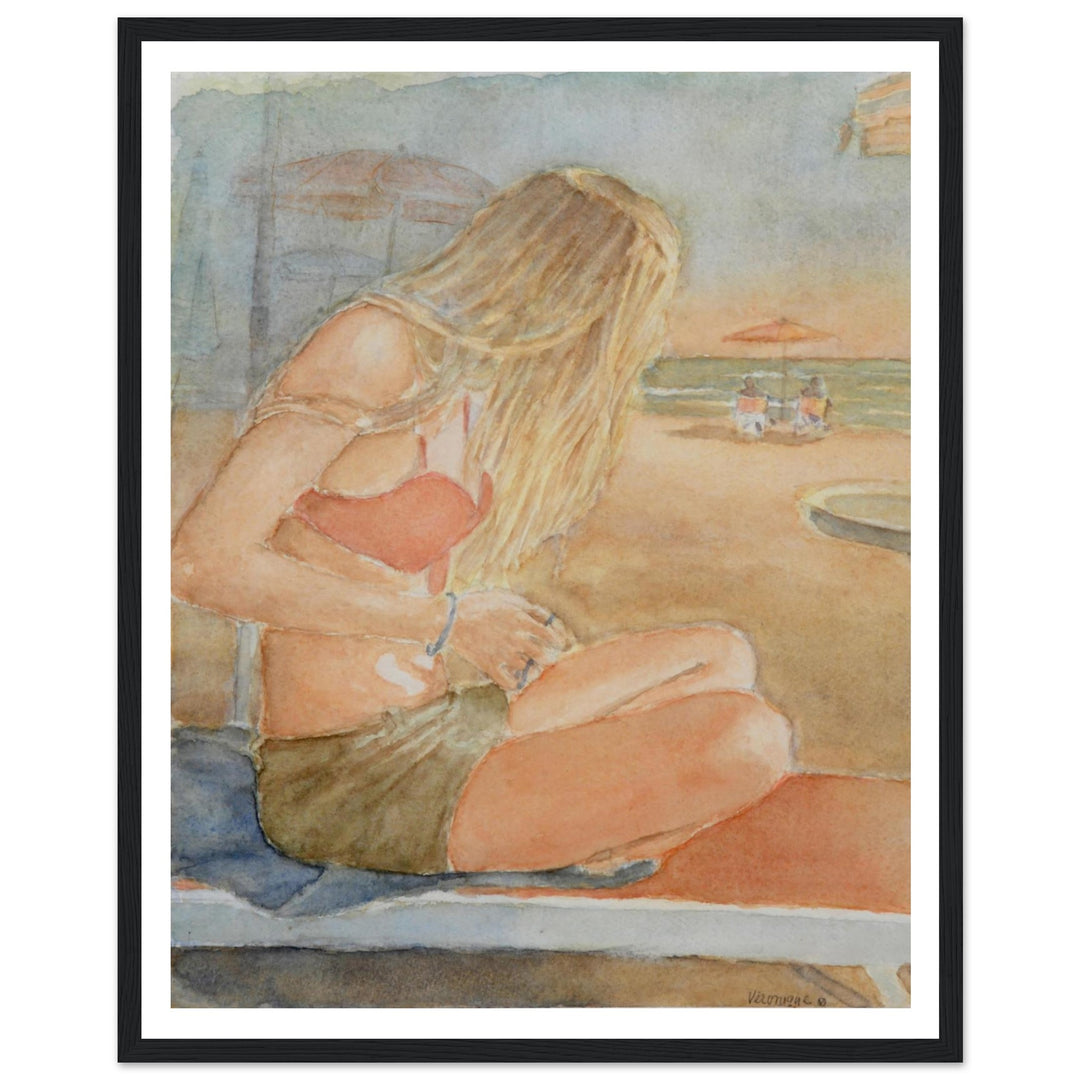 Sundown Serene Beach Watercolor Art Print by Veronique Semple - Watercolor portraiture print for home decor