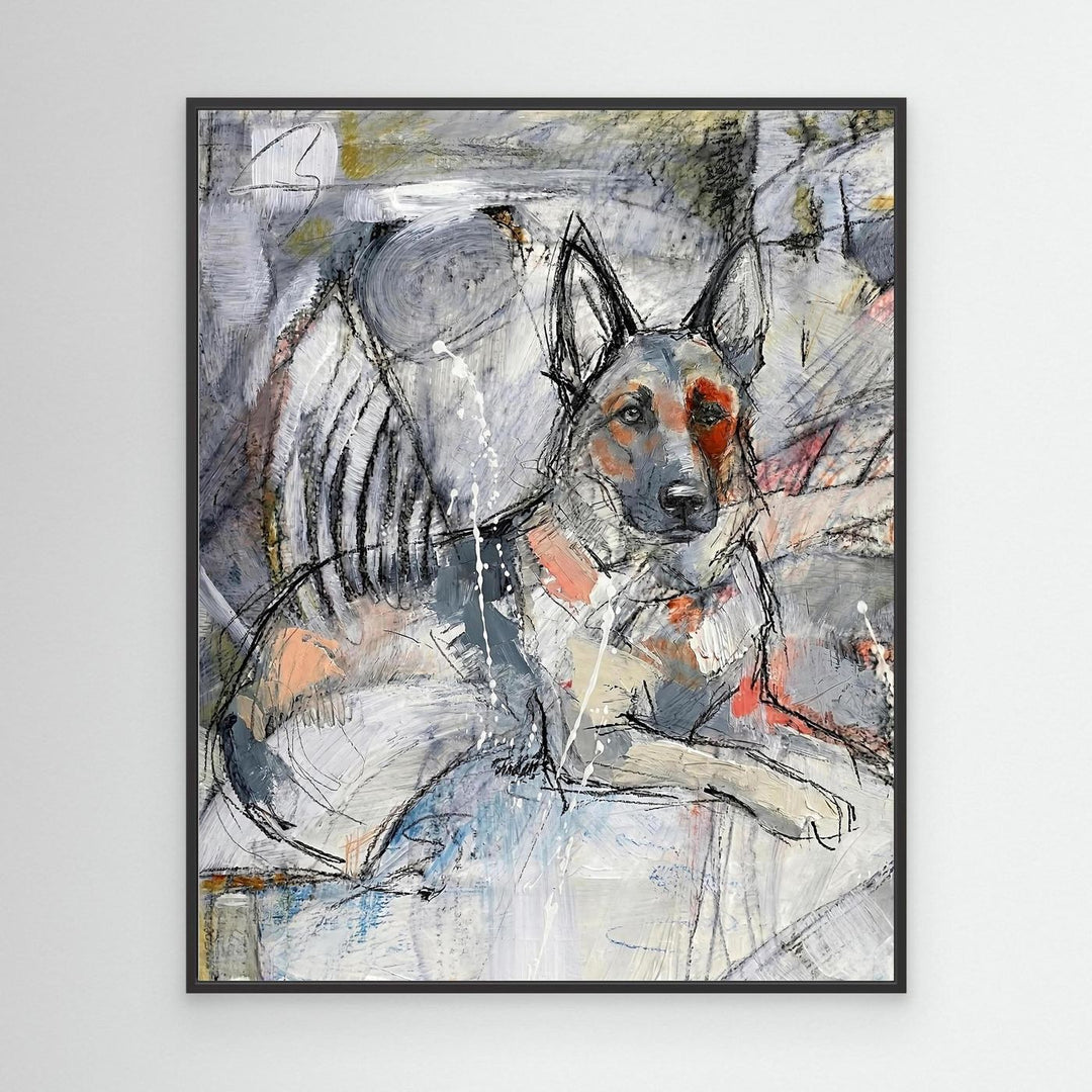 Abstract German Shepherd Portrait Mixed Media Dog Art - Canvas Framed Options