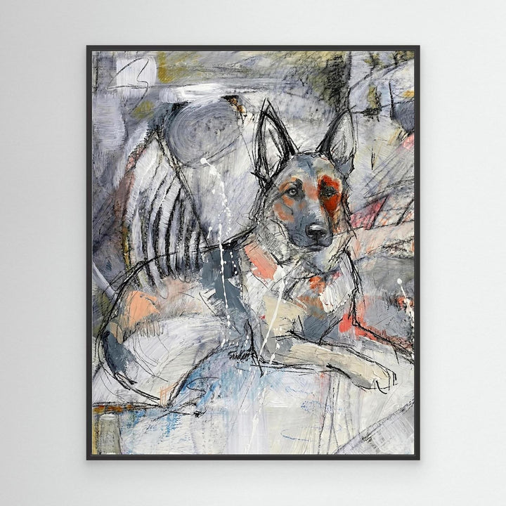 Abstract German Shepherd Portrait Mixed Media Dog Art - Canvas Framed Options