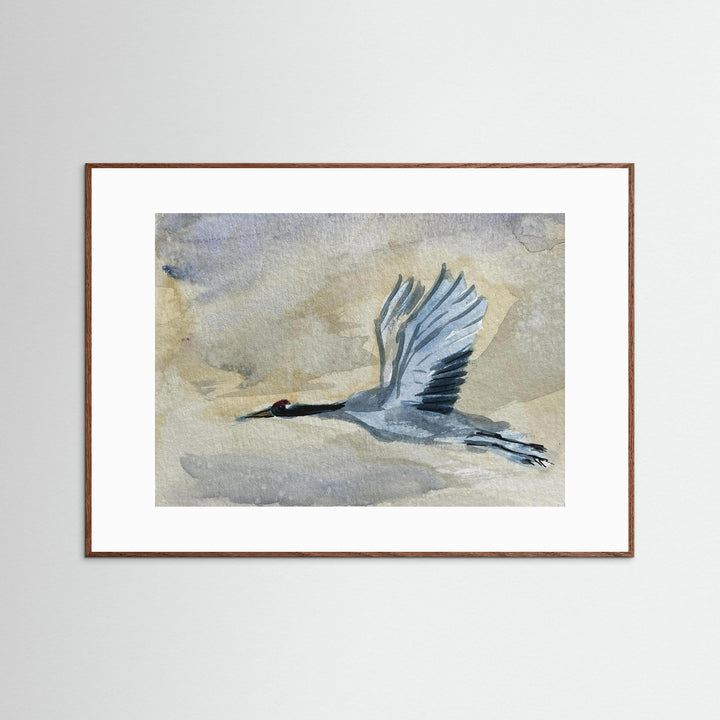 Great Blue Heron in Flight Watercolor Wall Art Decor - Framed Options