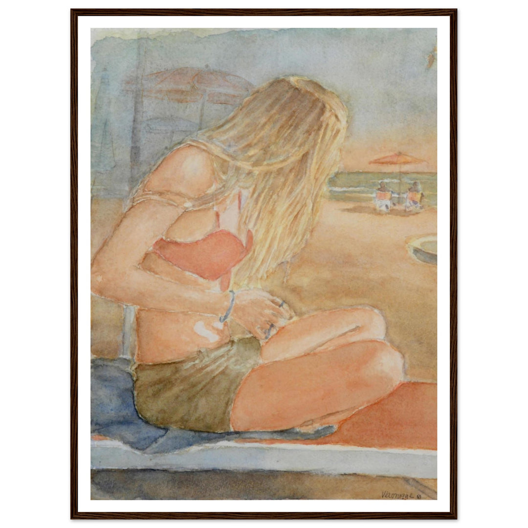 Sundown Serene Beach Watercolor Art Print by Veronique Semple - Watercolor portraiture print for home decor