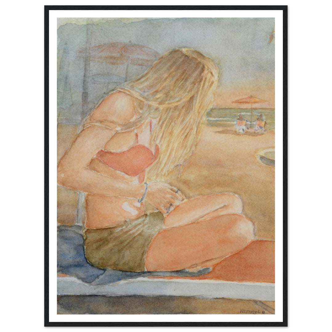 Sundown Serene Beach Watercolor Art Print by Veronique Semple - Watercolor portraiture print for home decor