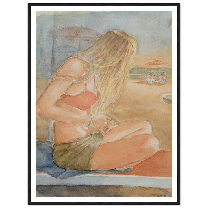 Sundown Serene Beach Watercolor Art Print by Veronique Semple - Watercolor portraiture print for home decor