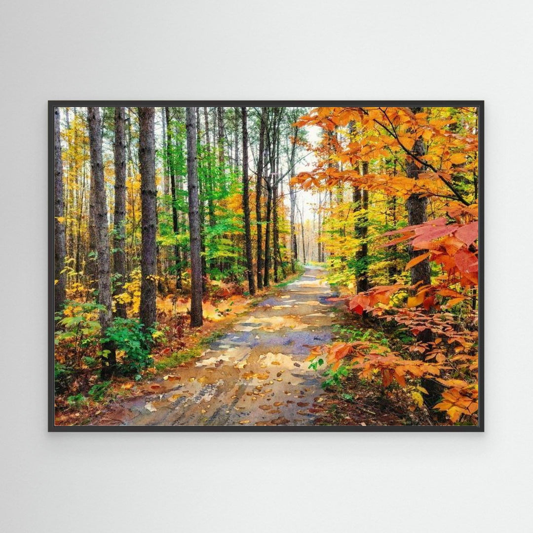 "Colors of Bromont" Tranquil Pathway Through Fall Foliage - Canvas Art Print Framed Options