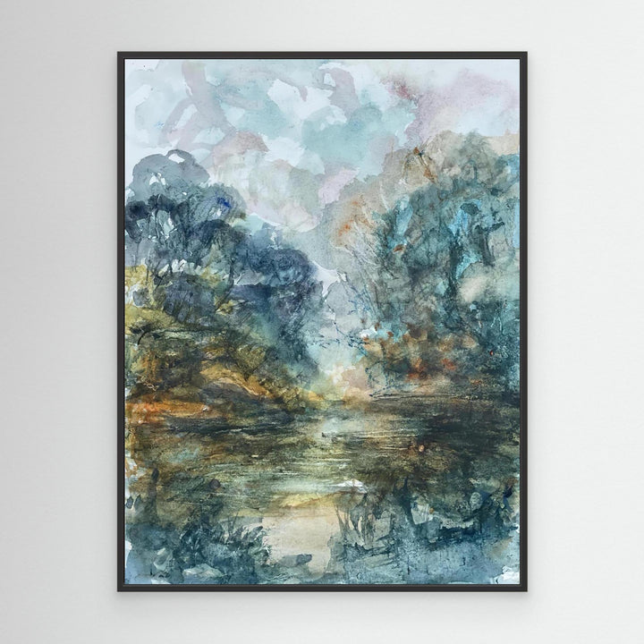 At the Lake Watercolor Landscape - Canvas Print Framed Options