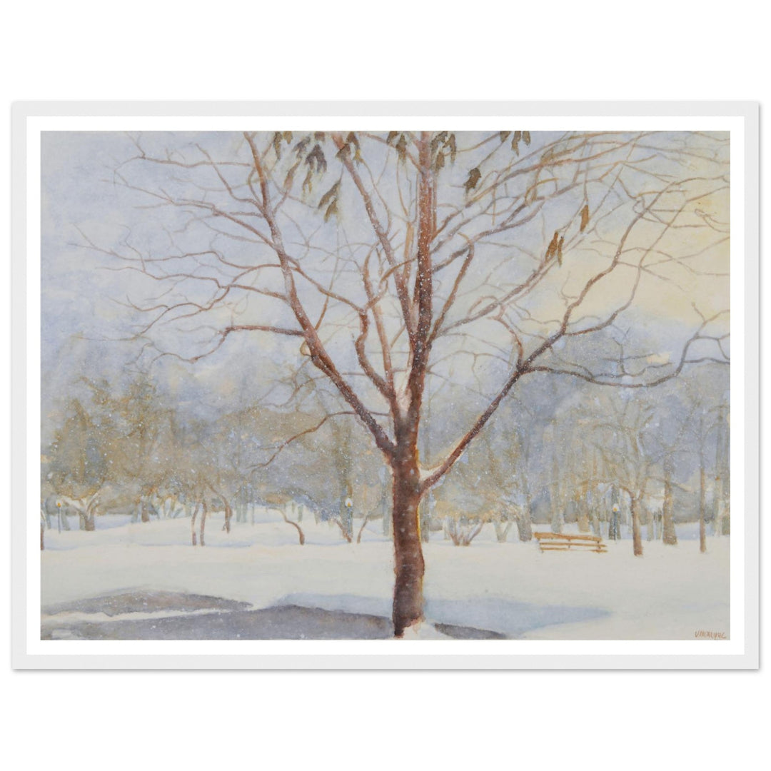 "The Silence of the Snow" Peaceful Winter Landscape Watercolor by Veronique Semple - Watercolor wall art print