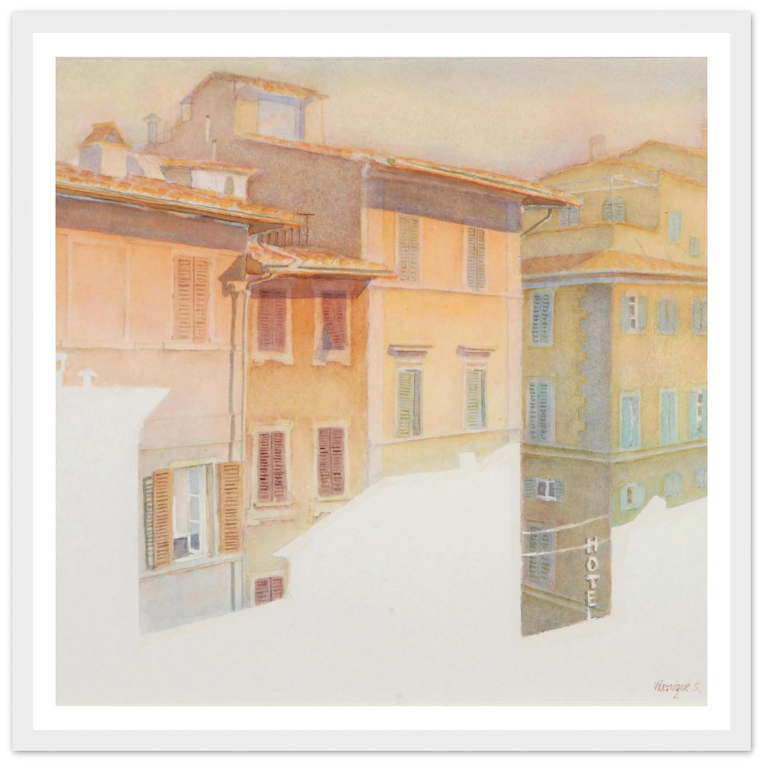Morning Light in Florence Charming European Sunrise Watercolor Art Print by Veronique Semple - Watercolor wall art print