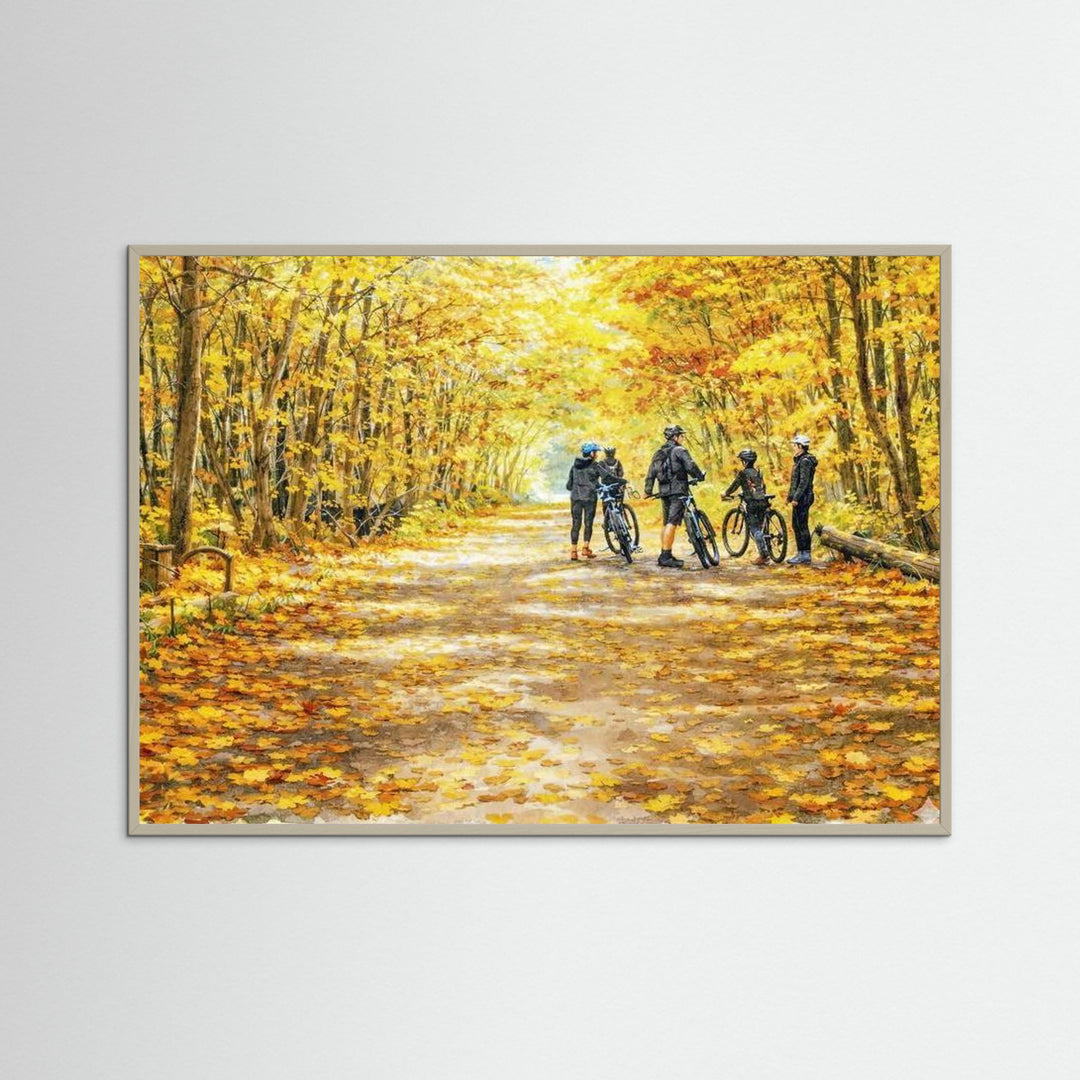 "Golden Trail Pause" Autumn Cycling Art Print - Framed Options