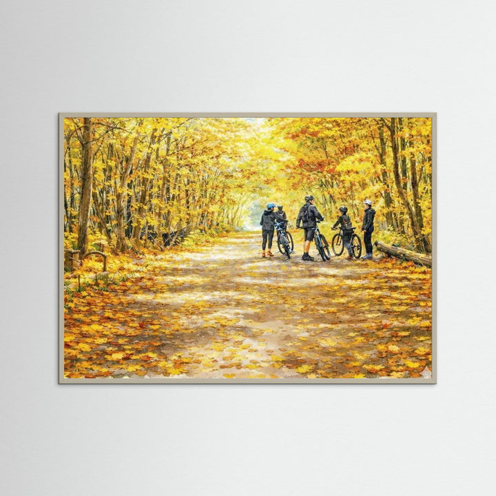"Golden Trail Pause" Autumn Cycling Art Print - Framed Options