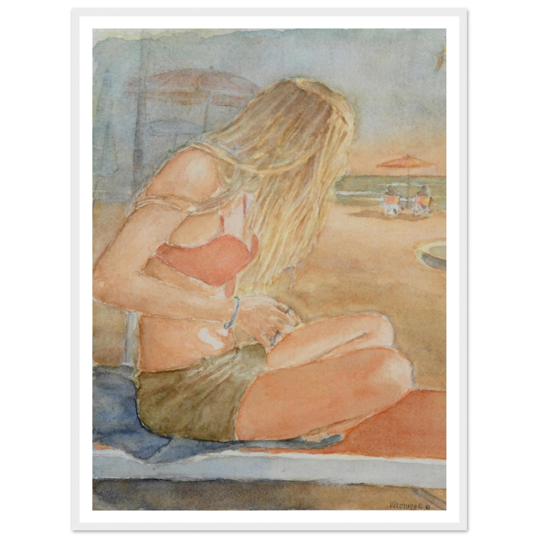 Sundown Serene Beach Watercolor Art Print by Veronique Semple - Watercolor portraiture print for home decor