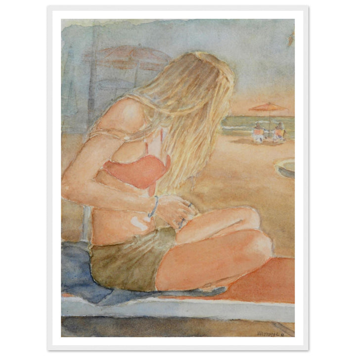 Sundown Serene Beach Watercolor Art Print by Veronique Semple - Watercolor portraiture print for home decor
