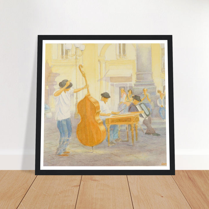 "Under the Column of Abundance" Vibrant Street Performance Watercolor by Veronique Semple - Watercolor wall art print