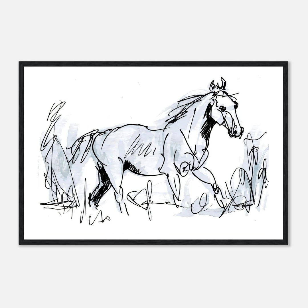 Majestic Equine Motion: A Fluid Horse Illustration by Andrew Semple - Line Drawing illustration print for home decor