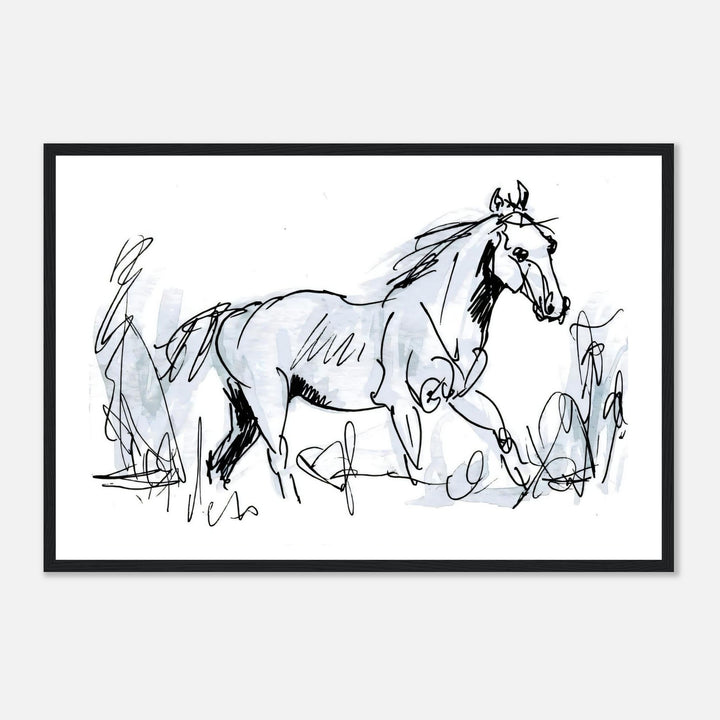 Majestic Equine Motion: A Fluid Horse Illustration by Andrew Semple - Line Drawing illustration print for home decor