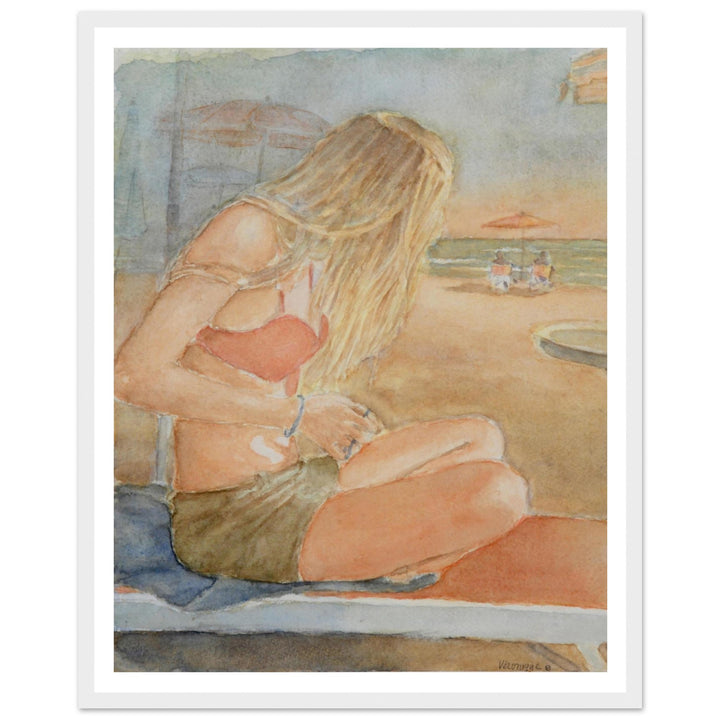 Sundown Serene Beach Watercolor Art Print by Veronique Semple - Watercolor portraiture print for home decor