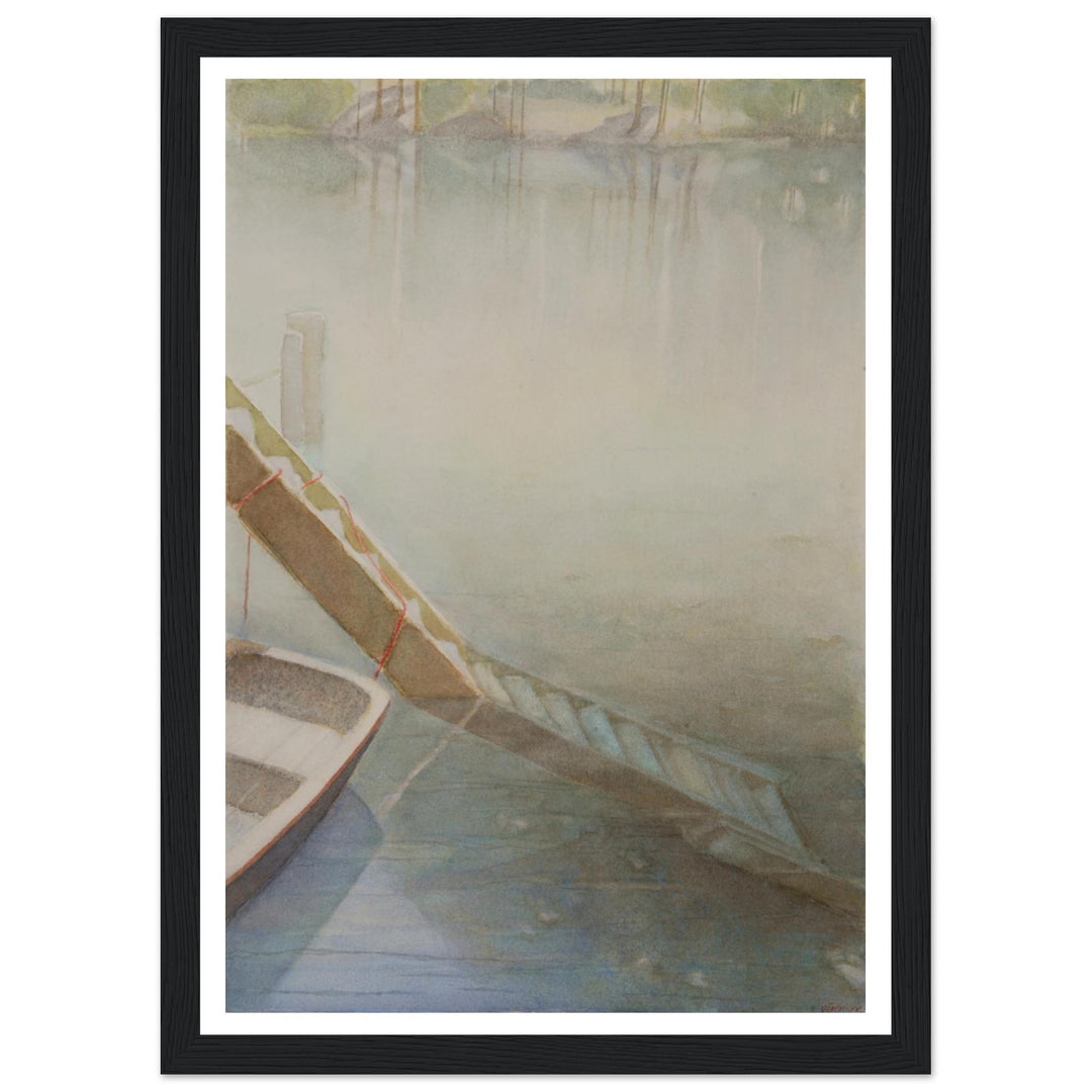 "Fog on the Lake" Peaceful Watercolor Art Print by Veronique Semple - Watercolor landscape painting print for home decor