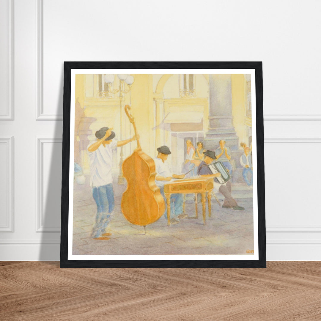 "Under the Column of Abundance" Vibrant Street Performance Watercolor by Veronique Semple - Watercolor wall art print