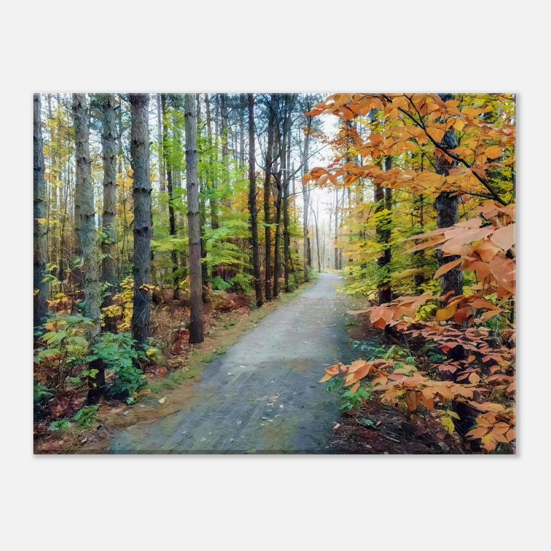 Autumn Serenity: Tranquil Pathway Through Bromont's Vibrant Fall Foliage by Studio Shefford - Photo Art Composition wall art print