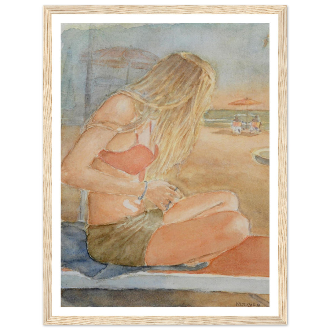 Sundown Serene Beach Watercolor Art Print by Veronique Semple - Watercolor portraiture print for home decor