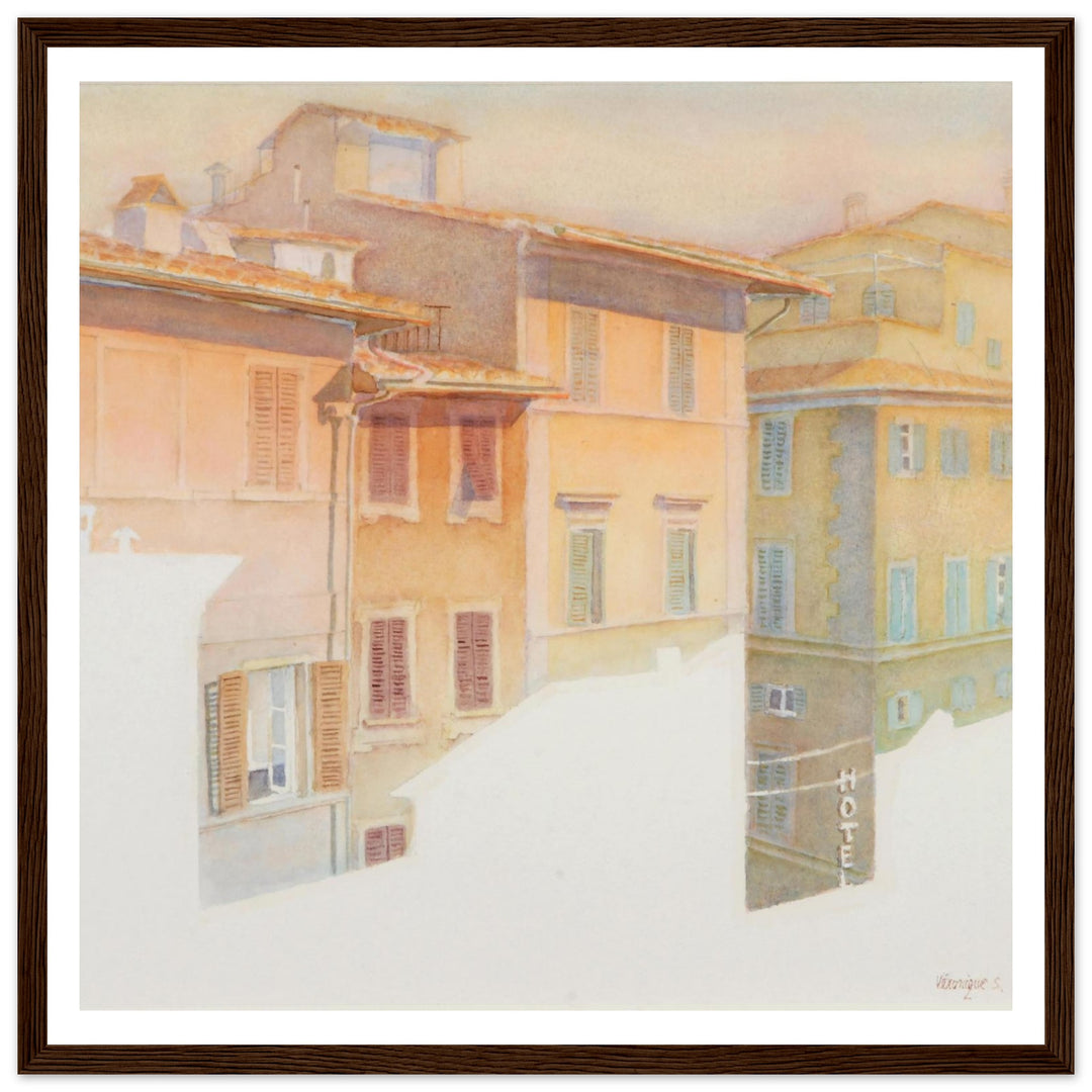 Morning Light in Florence Charming European Sunrise Watercolor Art Print by Veronique Semple - Watercolor wall art print