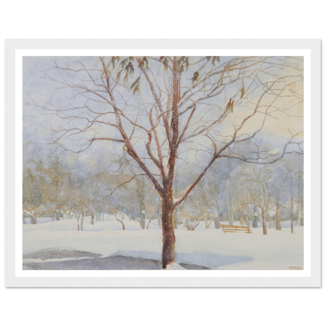 "The Silence of the Snow" Peaceful Winter Landscape Watercolor by Veronique Semple - Watercolor wall art print