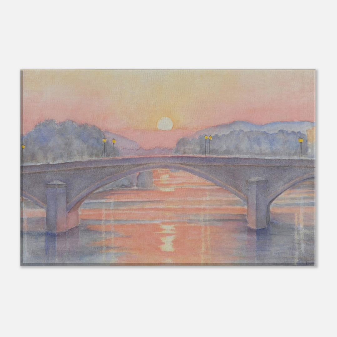 Serene Sunset Reflections Over Tranquil Waters by Veronique Semple - Watercolor impressionism print for home decor