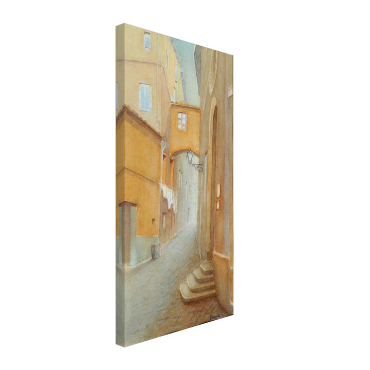 Golden Tranquility: A Serene Italian Alleyway by Veronique Semple - Watercolor impressionism print for home decor