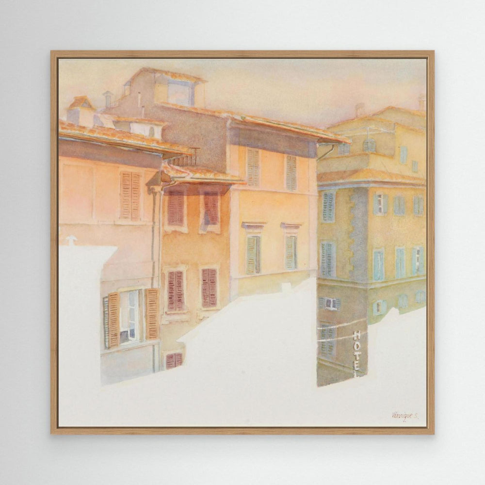 "Morning Light in Florence" Charming European Sunrise Watercolor Art Print - Large Format Canvas Framed Options