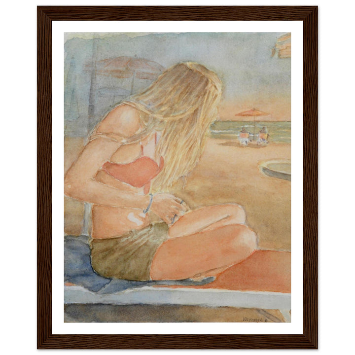 Sundown Serene Beach Watercolor Art Print by Veronique Semple - Watercolor portraiture print for home decor