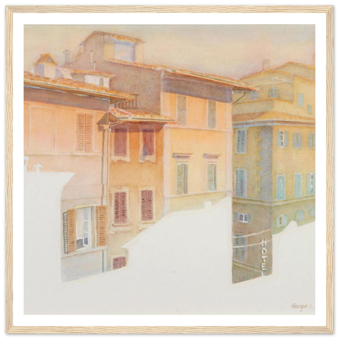 Morning Light in Florence Charming European Sunrise Watercolor Art Print by Veronique Semple - Watercolor wall art print