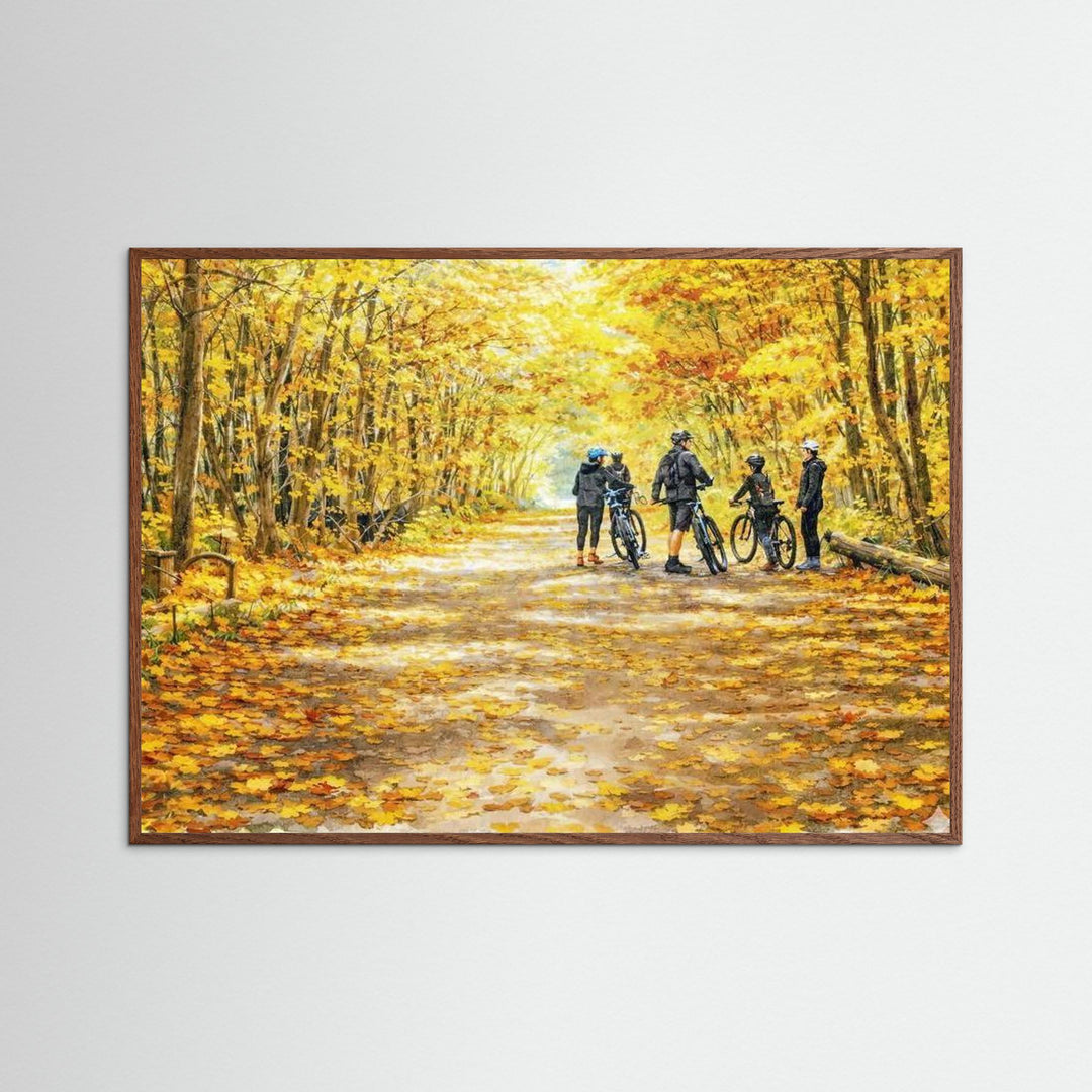 "Golden Trail Pause" Autumn Cycling Art Print - Framed Options