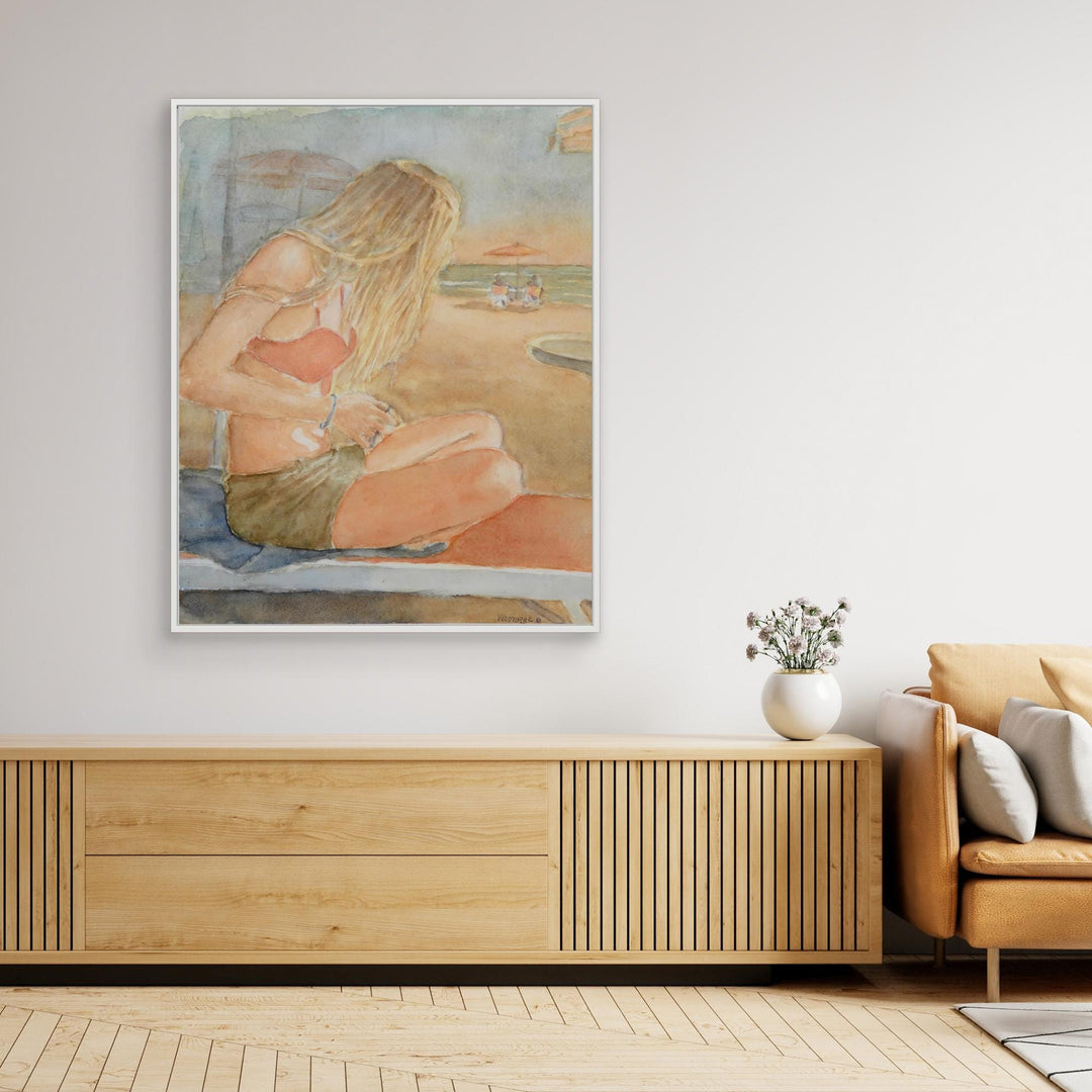 Sundown Serene Beach Watercolor Art Print - Wrapped Canvas Large Format